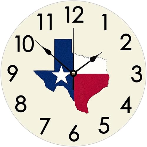Reloj de pared colgante de madera sin tictac, movimiento de barrido Texas Lone Star Home Map Decorativo Reloj de pared decorativo American Texas