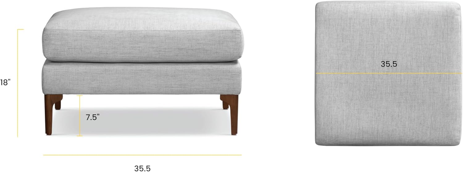 Poly & BARK Mateo Ottoman – Square Upholstered Velvet Accent Piece with Elegant Turned Wood Legs – Luxe Footrest or Extra Seating for Living Room, Bedroom, Lounge or Reading Nook