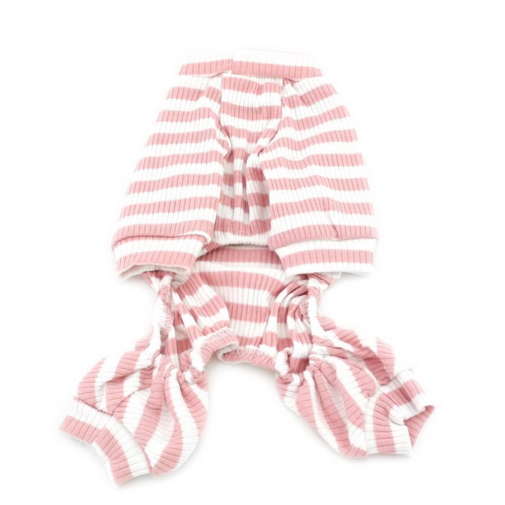 ZUNEA Stripe Pigiama per cani di piccola taglia Cotton Puppy Tuta Felpe Abiti Cosy Soft Leisure Autunno Pet Cat Doggy Apparel Rosa L