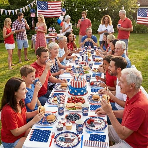 168PCS 4th of July Party Supplies 2026 Patriotic Kit Serves 24 Guests Red White Blue Plates Cups Napkins Cutlery Set for Independence Day & Memorial Day by velmyice - Used condition - Image 4