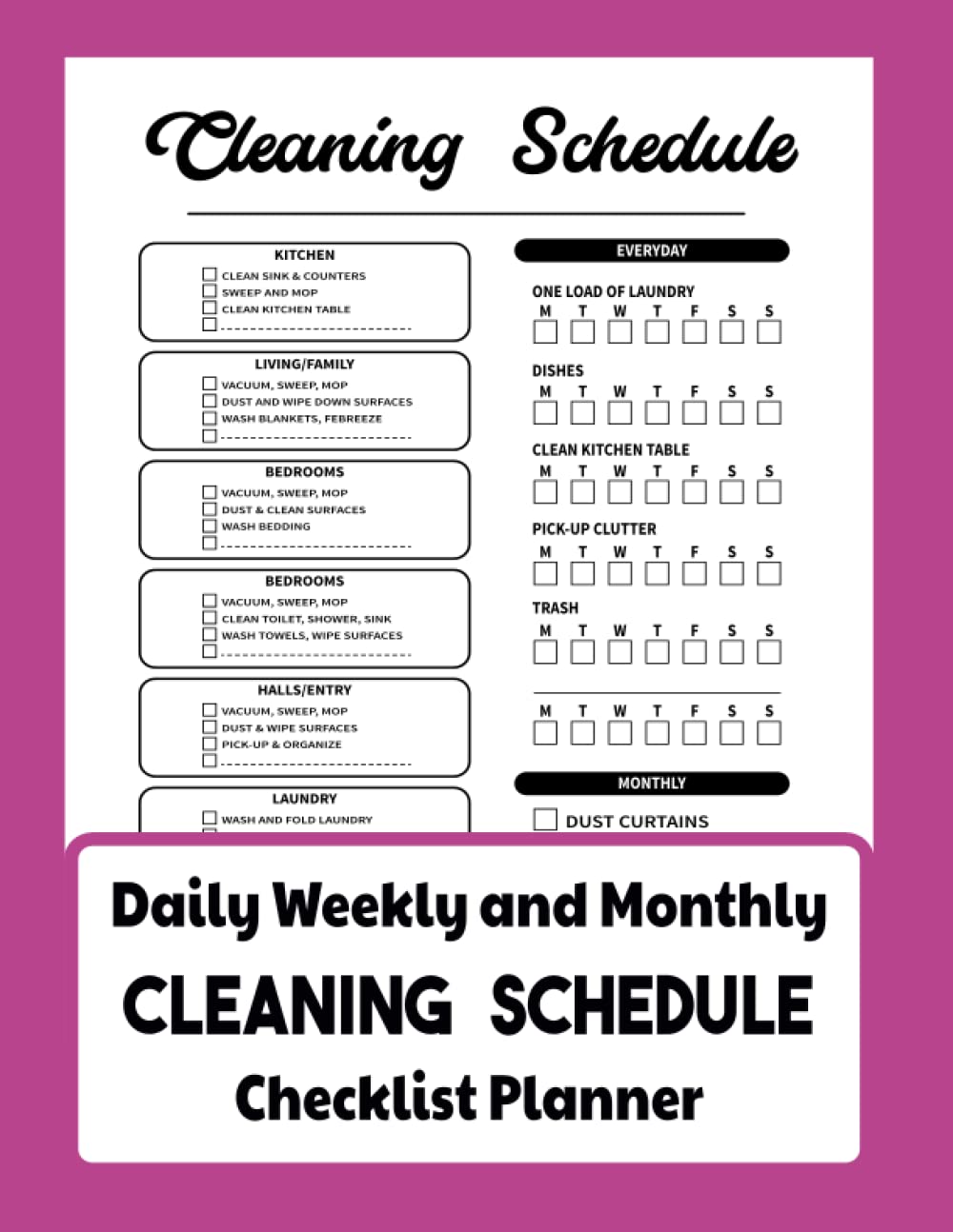 Buy Daily Weekly and Monthly cleaning schedule checklist planner