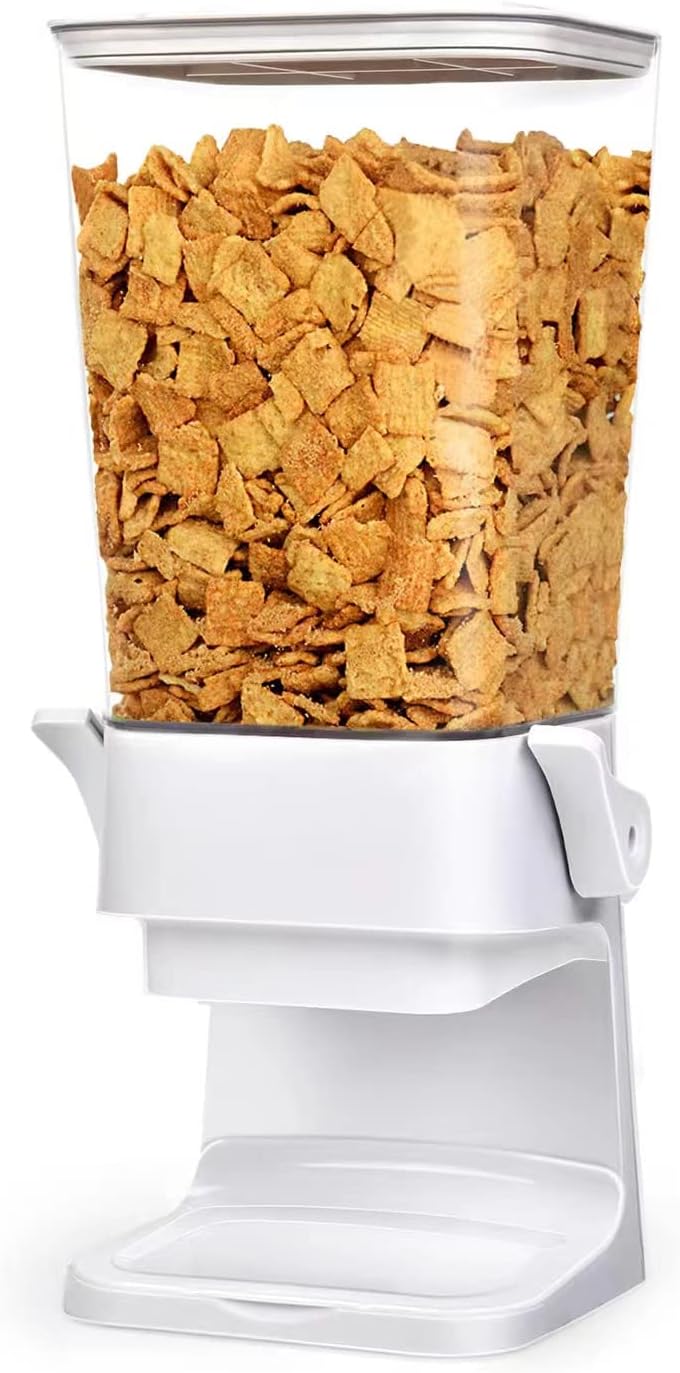 Cereal Dispenser Countertop,Dry Food Dispenser Countertop Large Cereal Containers Storage Dispenser Candy Rice Dispenser Machine Cereal Organizer for Trail Mix, Granola,Nuts,Beans (5.5L White 1pcs)