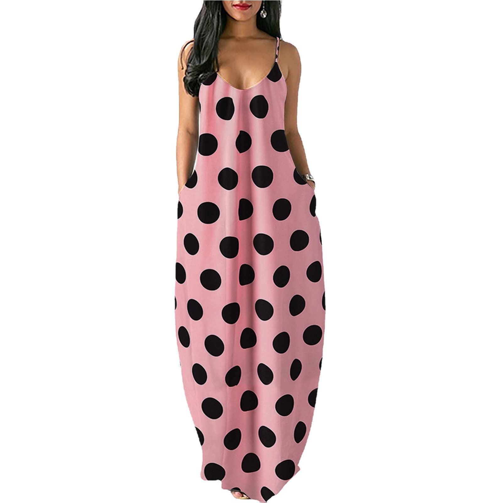 Abito da donna casual estivo sciolto senza maniche bretelle abito maxi spiaggia canotta tunica abito lungo 03-S