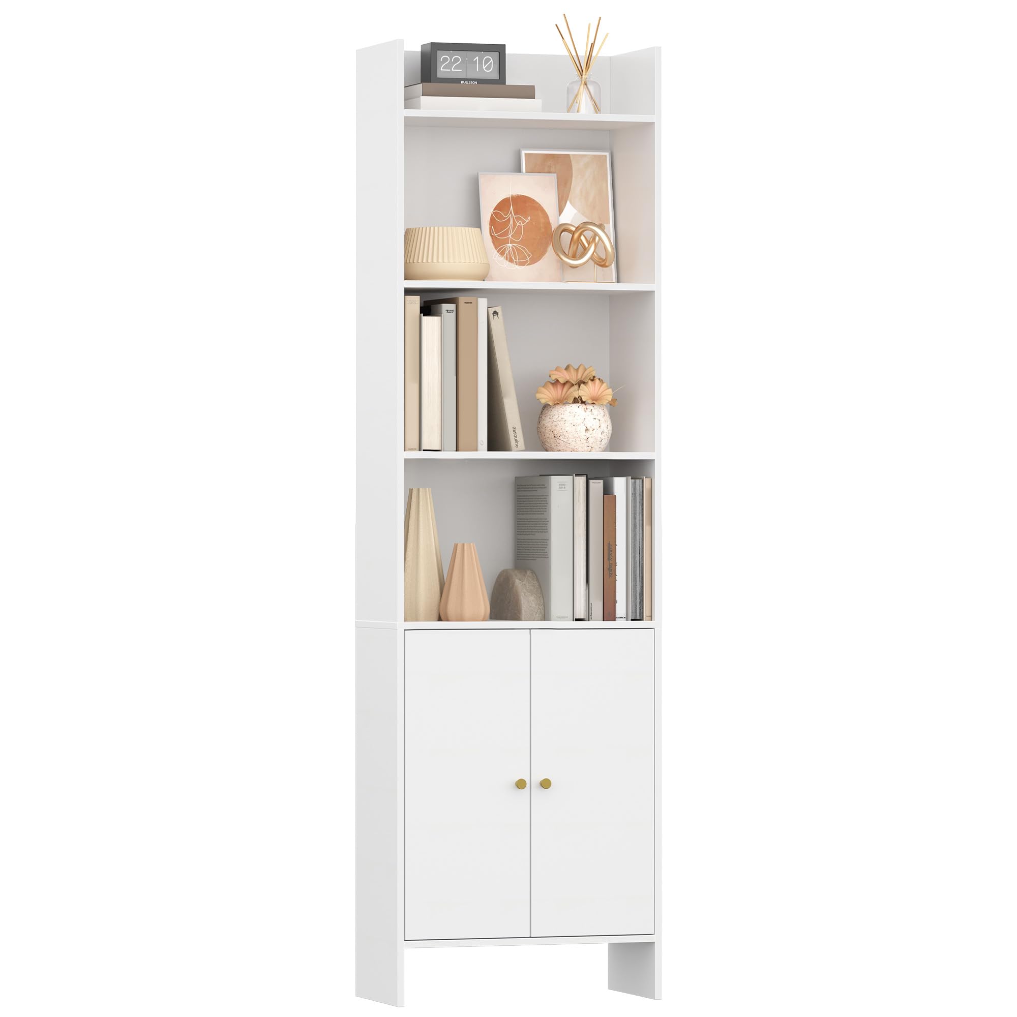 Hzuaneri Librería de 2 Puertas, Estantería de 6 Niveles, Amplio Armario, Estantería de Almacenamiento para Salón y Oficina en casa, 24 x 48 x 169,2 cm, Blanco, BC62003X