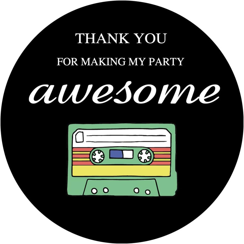 MAGJUCHE 80s Retro Thank You Stickers, Totally 1980s Party Sticker Labels for Favors, Boxes, Party Supply, 2 inch Round, 40-Pack