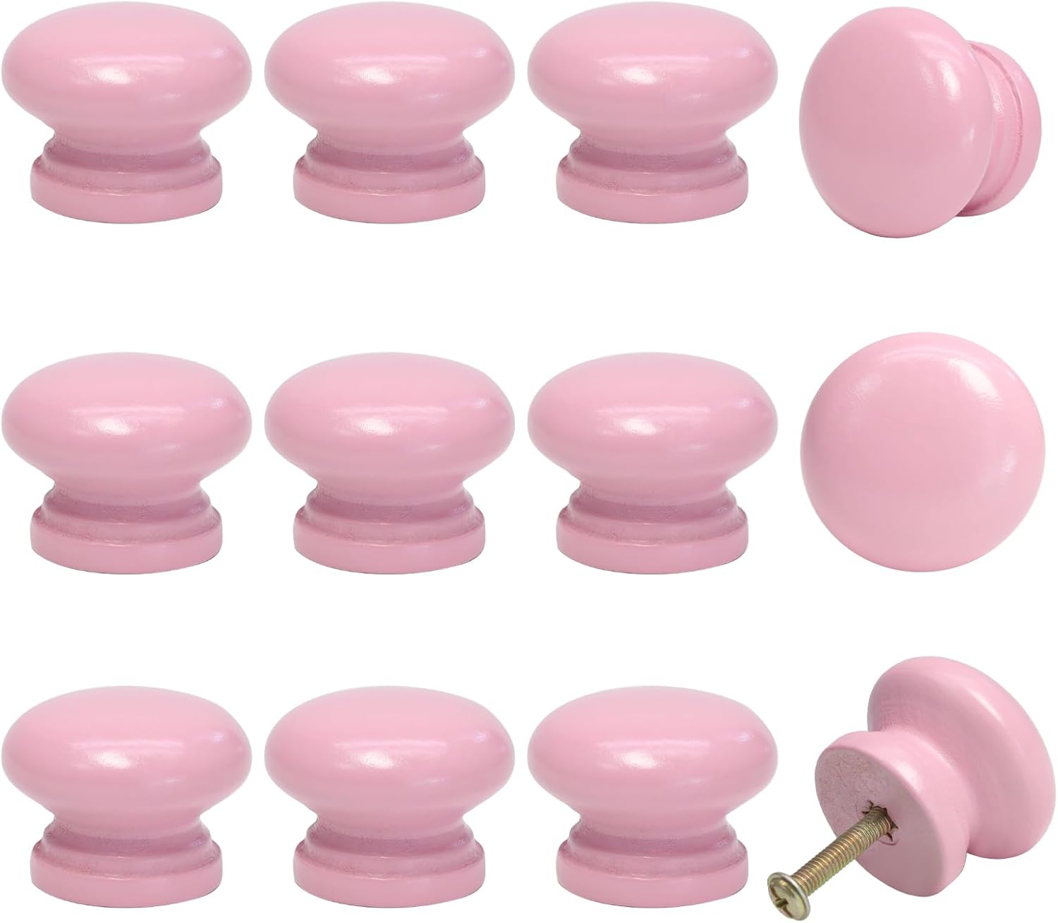 BokWin 20 Pack Pink Wood Drawer Knobs Mushroom Shape Cabinet Knobs Wooden Dresser Knobs Furniture Cabinet Pulls Handles