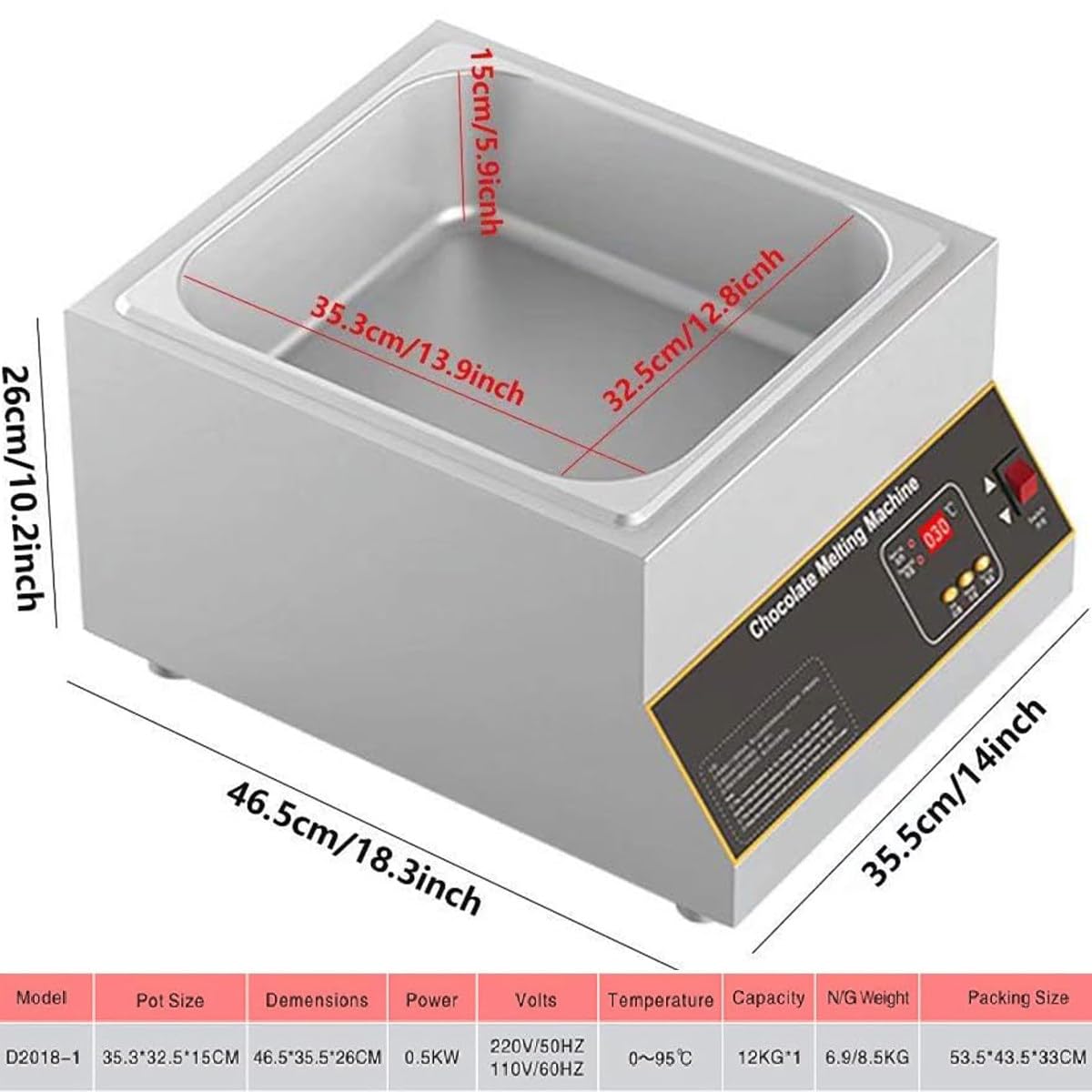 Komercyjna elektryczna maszyna do temperowania czekolady, 500 W, tygiel do wytapiania czekolady, energooszczędny termofor o stałej temperaturze, 1 grid