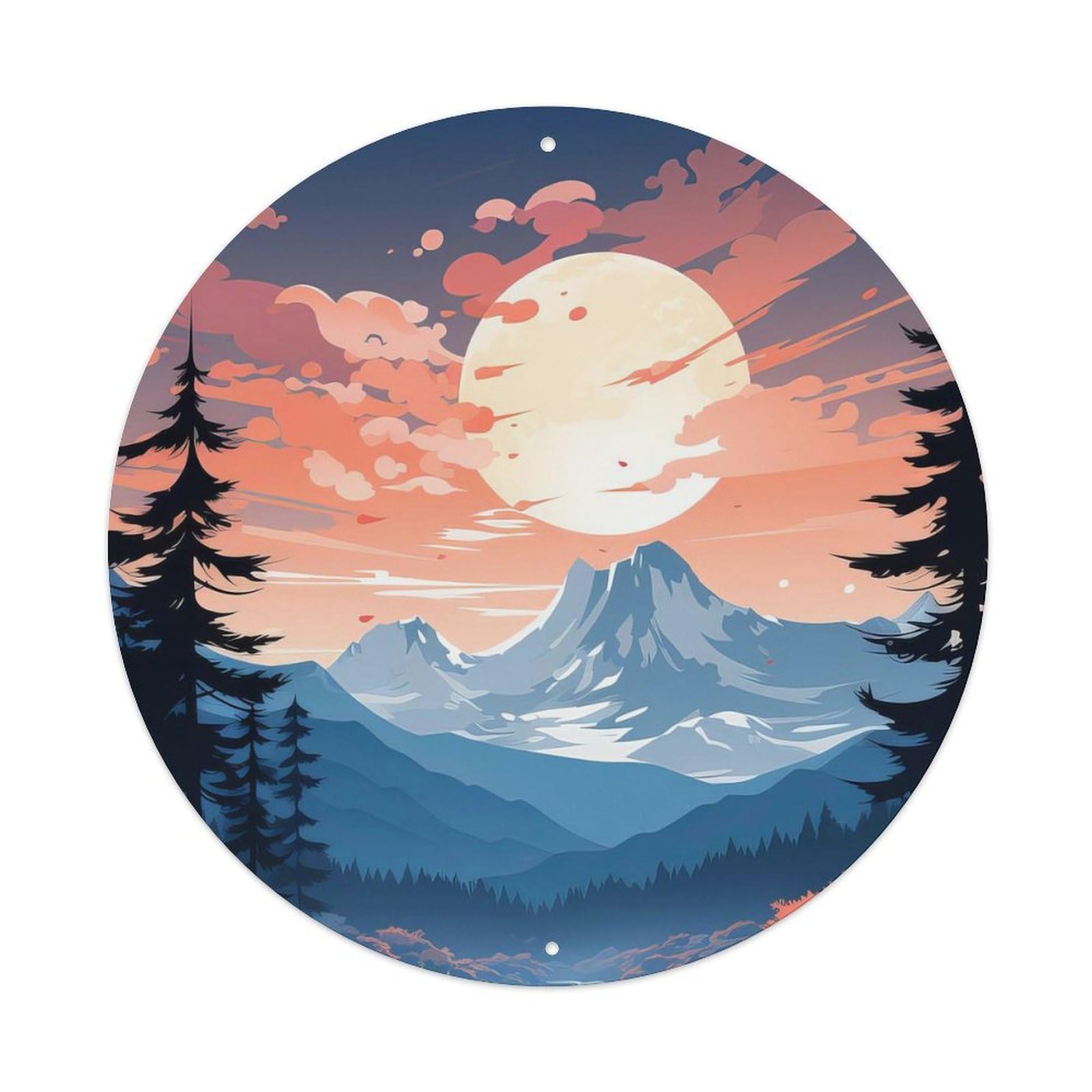 Landscape Art Autumn Mountain Moonlit Scene Vintage Metal Tin Sign Plaque