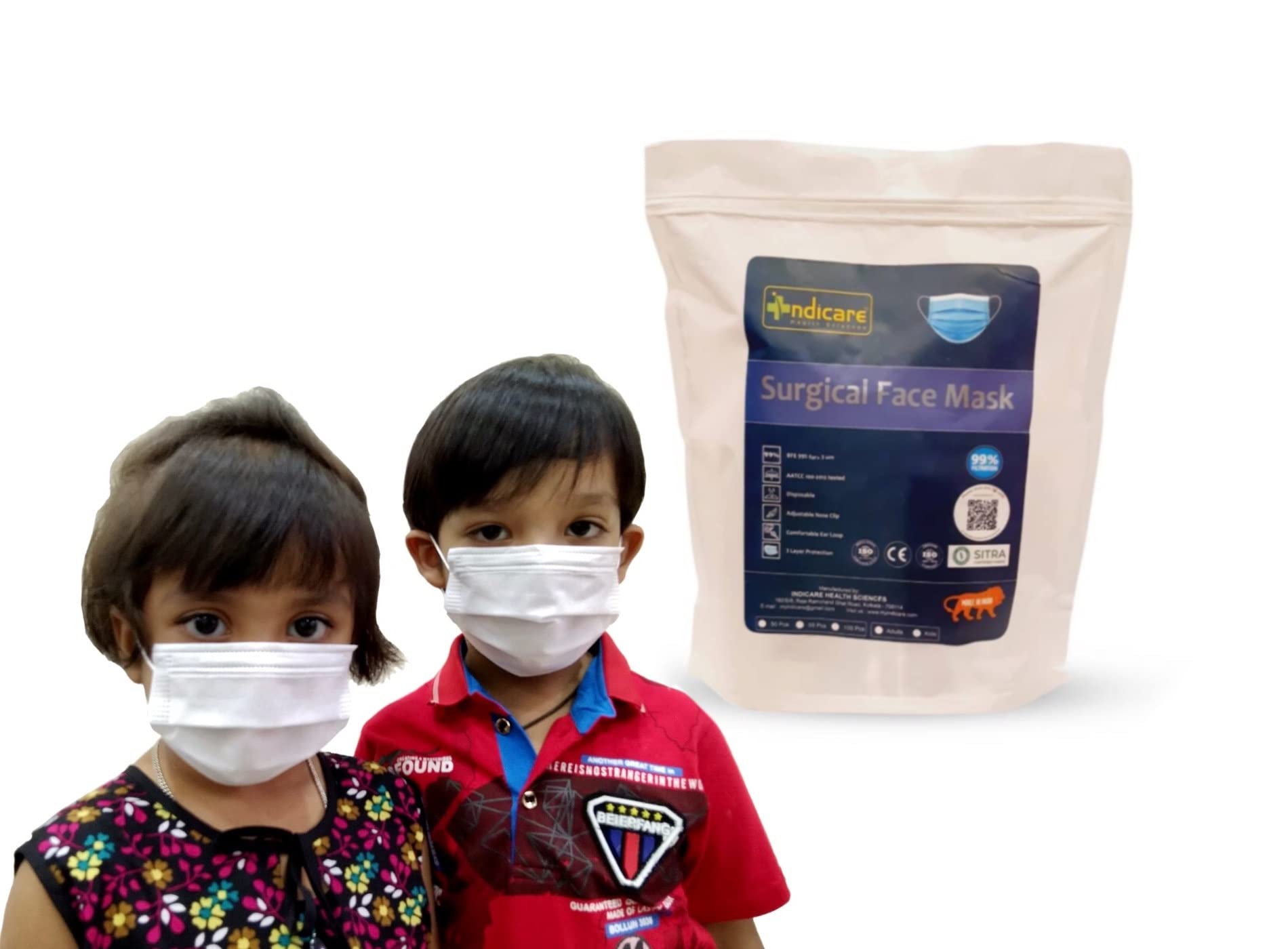 INDICARE|KIDS MASK|3 ply White Surgical Kids mask with nose strips|Kids Disposable Mask|(3-8 Yrs)|SITRA, ISO 9001:2015, ISO 13485:2016, CE Certified|BFE :> 99 Filtration|(Individual Pack) (B09GB8FY47) Amazon Price History, Amazon Price Tracker