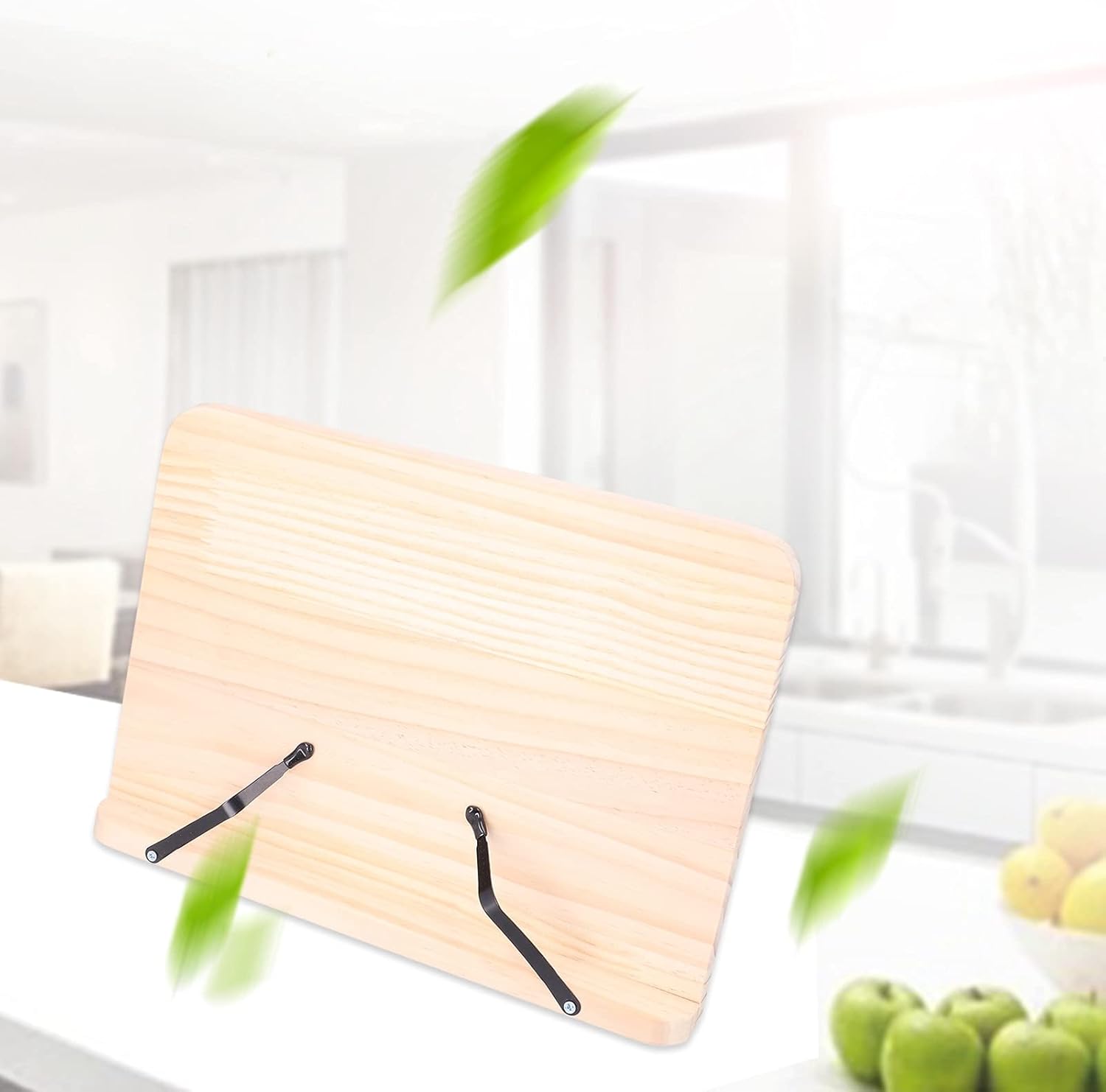 Adjustable Book Stand with Clips Wood Foldable Reading Rest Cook Book Holder Tray 7- Level Angle for Ipad Tablet Portable Sheet Music Recipe Document(Large)