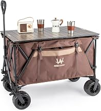 Whitsunday Beach Wagon Cart, 440Lbs Heavy Duty Folding Wagon with All Terrian Wheel, Collapsible Utility Camping Park Wagon Cart with Aluminum Tabletop