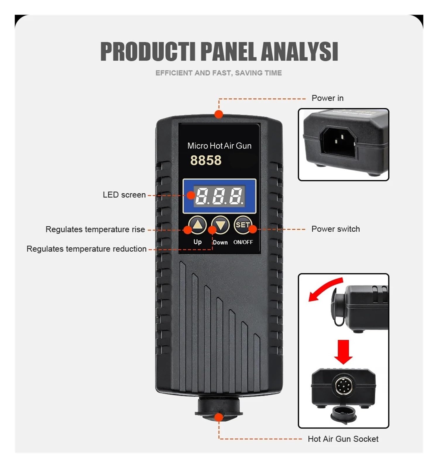 Stacja lutownicza, Przenośna opalarka 8858, stacja naprawcza o mocy 750 W z wyświetlaczem LCD