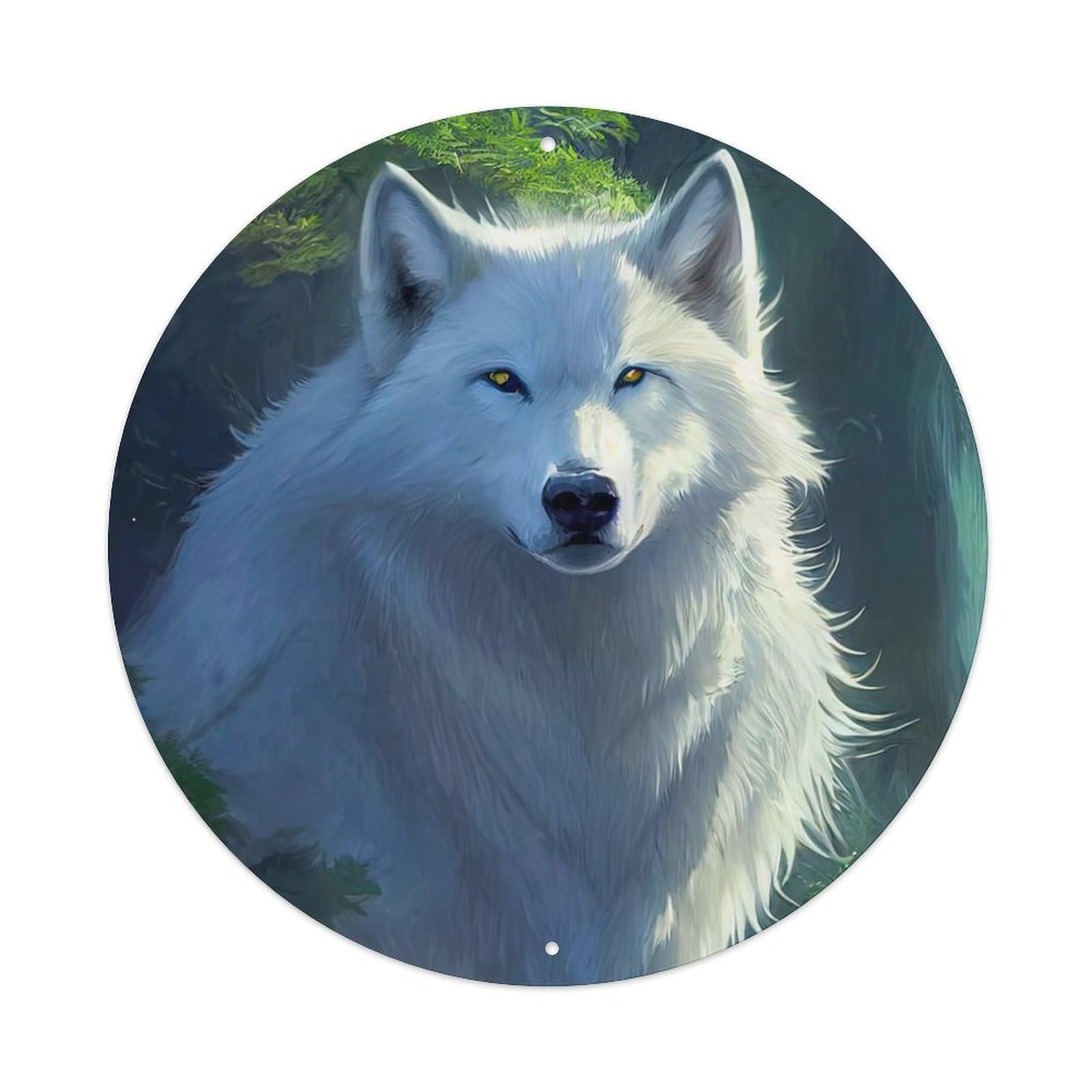 Animal The White Wolf in The Forest Metal Tin Sign