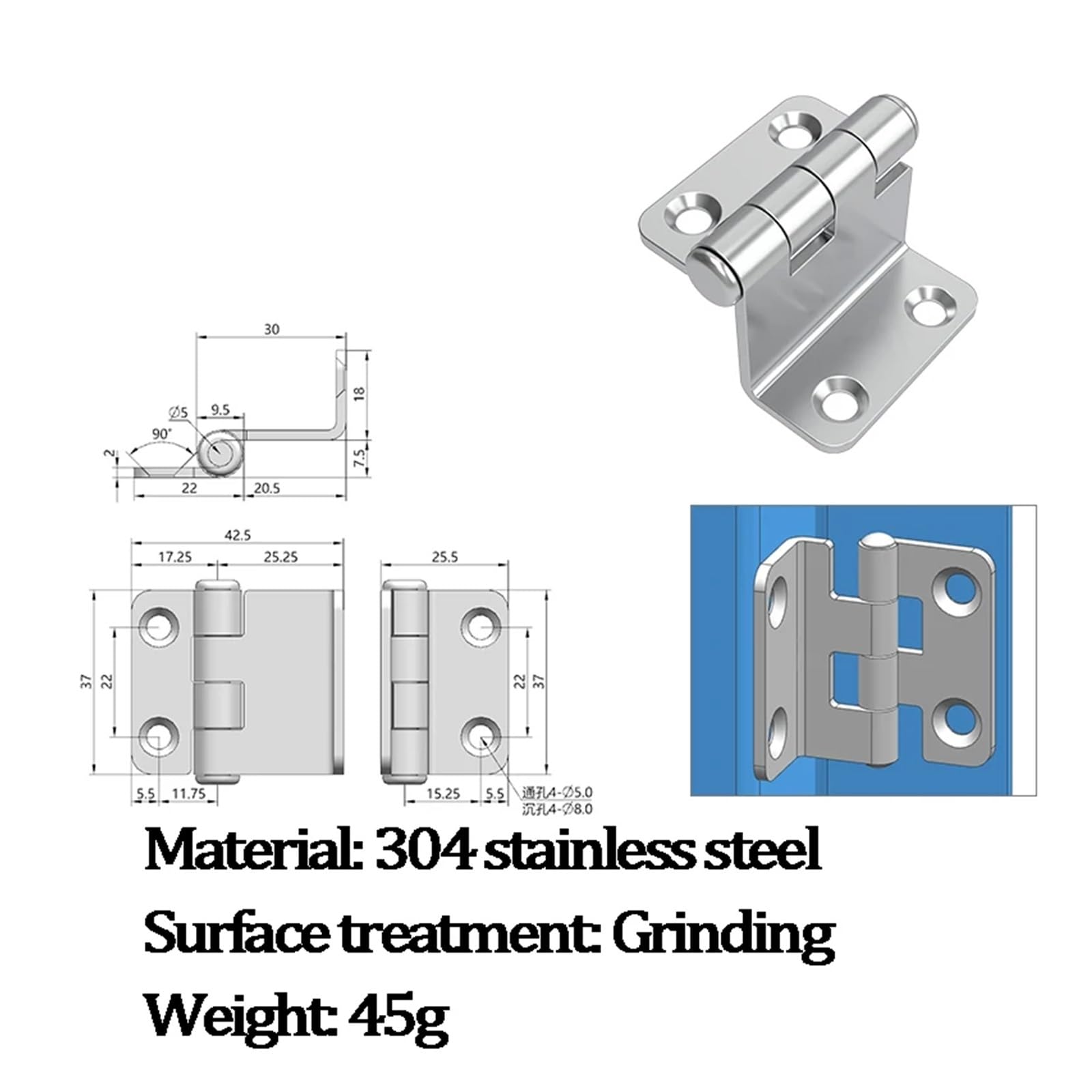 Bisagra mecánica de acero inoxidable 304 reforzado con amortiguador de apertura y cierre de 270 grados y hoja de perfil de aluminio.(Style 3)