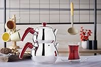 Vista 2 de DESTALYA Juego de tetera turca Ollas de té dobles de acero inoxidable para estufa Tetera con colador Hervidor de té estilo Samovar