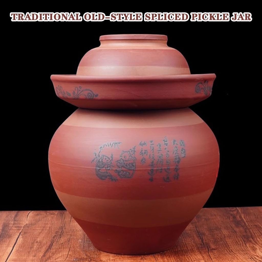 Handmade Clay Traditional Kimchi Jar, Water-tight Fermentation Crock, Kitchen Grain Storage Bottle, Unglazed Interior