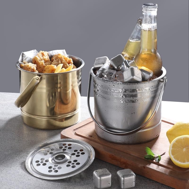 Secchiello per il ghiaccio in acciaio inox spesso, secchiello per il ghiaccio, secchiello per snack con pollo fritto, secchiello per il ghiaccio creativo, secchiello per vino rosso, secchiello per bev