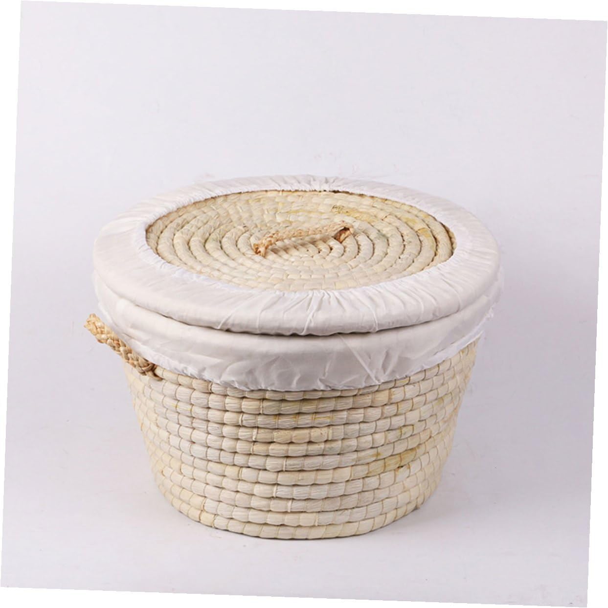 Veemoon Woven Large Bread and Steamed Bun Storage Basket with Lid, 30cm X 16cm Corn Husk Handmade Kitchen Organizer for Pantry and Egg Storage