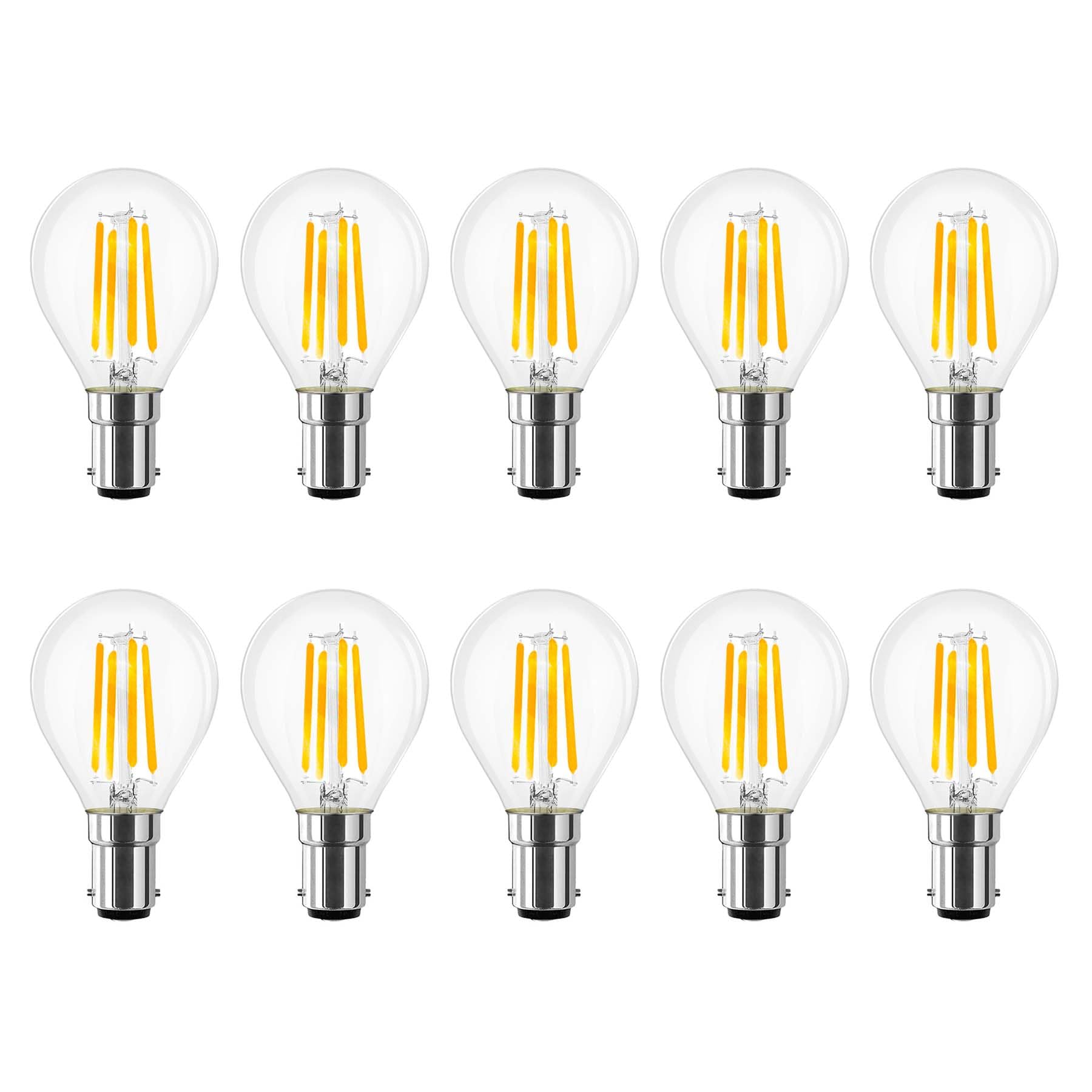 G.W.S® LED Filament Bulb, G45 B15 Small Bayonet, LED Globe Bulb, 4W Dimmable Warm White 2700K, Clear Glass, Pack of 10