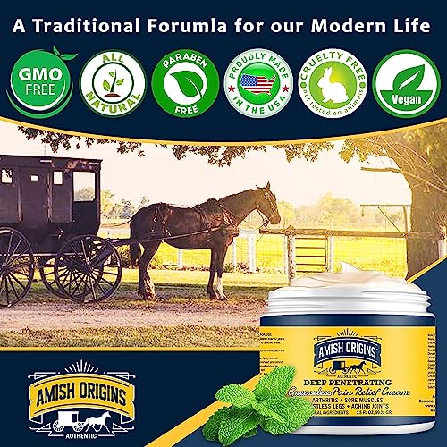 Amish Origins Relief & Recovery Cream - 3.5Oz - Maximum Strength Deep Penetrating For Joint, Muscle, Knee, Back, Feet, Hand, Ankle, Aches, Neuropathy #TOP2