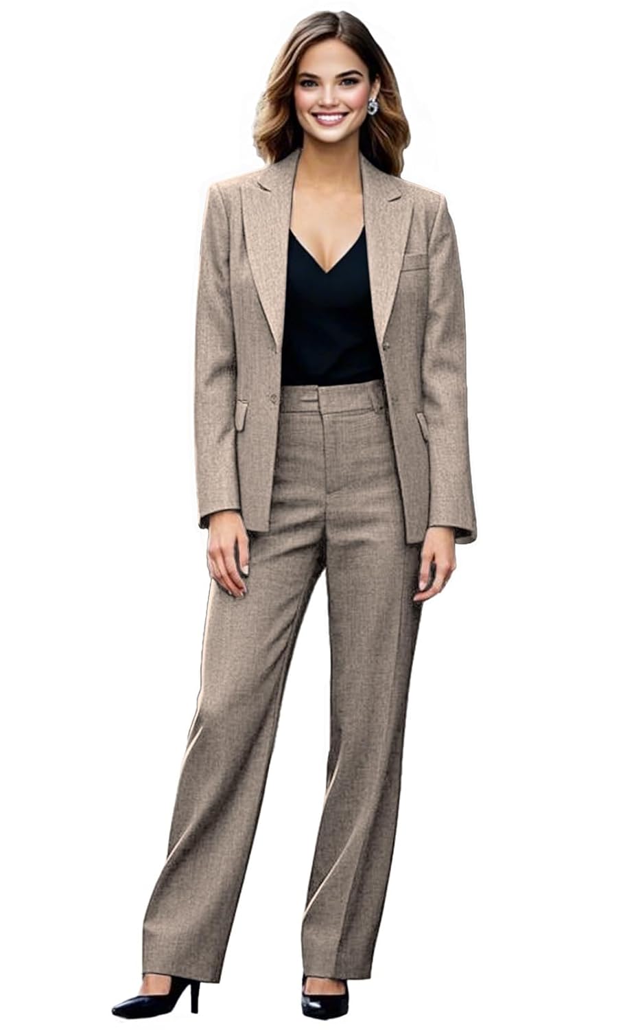 Womens 2 Piece Pants Linen Suit Dressy Business Outfits Professional Blazer Pantsuits Set Casual Office Work Outfits