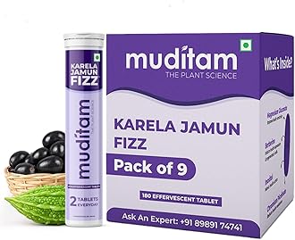 Muditam Ayurveda Karela Jamun Fizz-180 Effervescent Tablets(20eachX9Pack) | Helps in High Sugar Condition | Promotes Healthy Glucose Levels | Boosts Digestive Health| Ideal For 3 Months