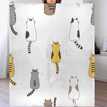 QUGRL Cats Walking Background Throw Blanket for Couch 50x60 Inches Soft Cozy Custom Lightweight Flannel Fleece Blankets & Throws Warm Fuzzy for Bed Sofa Chair