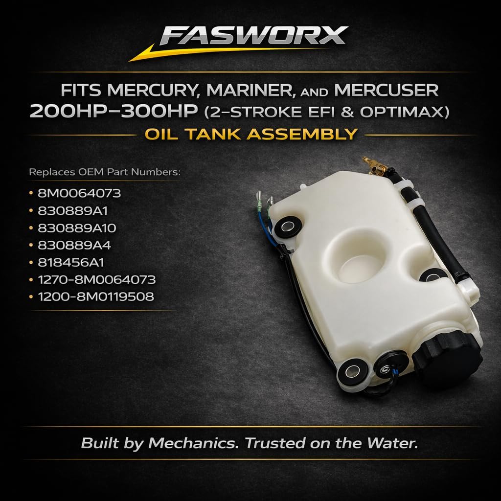 FASWORX Oil Tank Reservoir Assembly for Mercury Mariner 3.0L V6 2-Stroke Outboard 200HP 225HP 250HP 300HP, Replaces 8M0119508, 8M0064073, 830889A1, 818456A1, Compatible with EFI & OptiMax DFI Engines