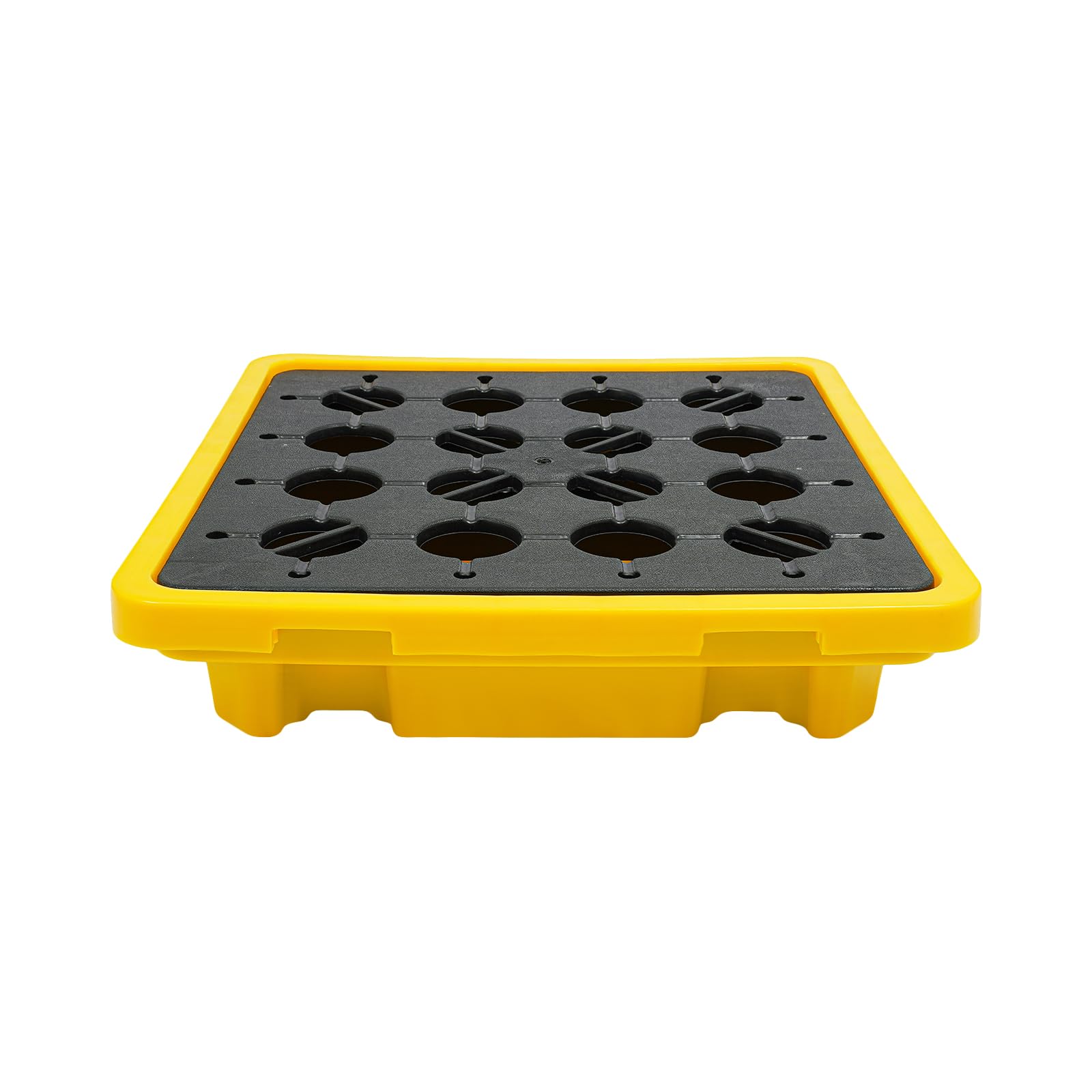 Spill Containment Platform 26.38 * 26.38 * 5.91in, Yellow and Black Spill Containment Pallet, with Nut-Type Drain Outlet, for Various Industrial Parks, Warehouses, Aquaculture Water Storage, Etc