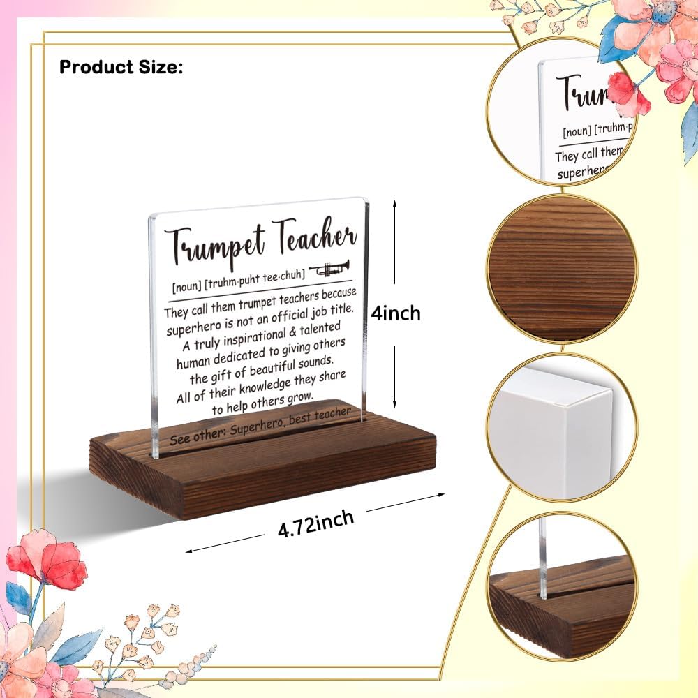 Trumpet Teacher Gift, Music Instructor Desk Plaque with Inspirational Quote, Band Teacher Appreciation Decor, 4x4 Inch Acrylic Plaque, XXD119 image 5