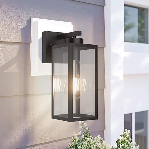 Miniatura 2 de Tipace Farol de pared para exteriores, paquete de 2 apliques de pared exterior negros con pantalla de vidrio transparente, luces de montaje en pared