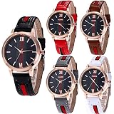 CdyBox Wholesale 5 Pack PU Leather Watch Analog Quartz Wristwatches for Women Men Lady Teen Girl