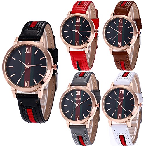 Cdybox Wholesale 5 Pack Pu Leather Watch Analog Quartz Wristwatches For Women Men Lady Teen Girl #TOP15