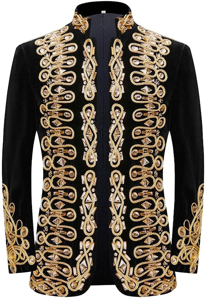 Men's Black and Gold Sequined Wedding Performance Party high-end Fitted Luxurious Full Sequin Suit Jacket
