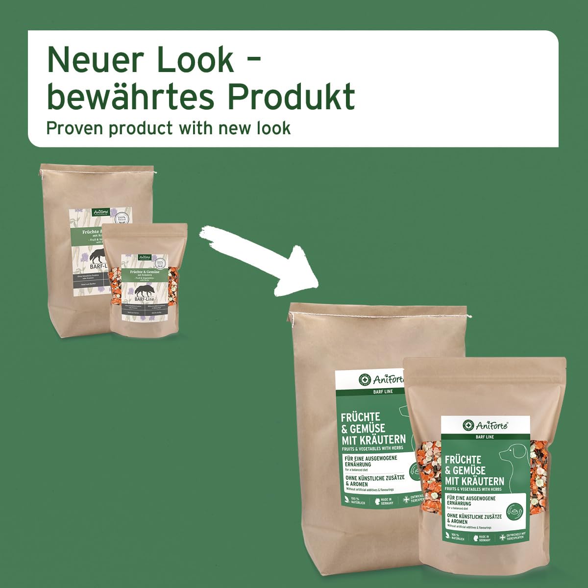AniForte Barf Zusatz für Hunde Früchte und Gemüse mit Kräutern 5kg - Naturprodukt, Barf Ergänzungsfutter, glutenfrei, Flocken ohne künstliche Zusätze, 100% Natur Ergänzung barfen, Futter