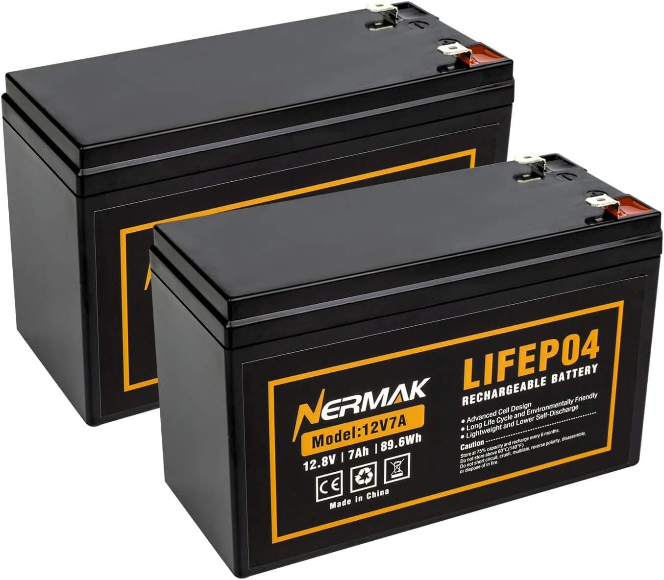 12V 7Ah (7.2Ah) Lithium LiFePO4 Battery 2 Pack, 2000+ Cycles Lithium Iron Phosphate Rechargeable Battery for Small Solar, Camping, Lighting, Power Wheels, Fish Finder and More, Built-in 8A BMS