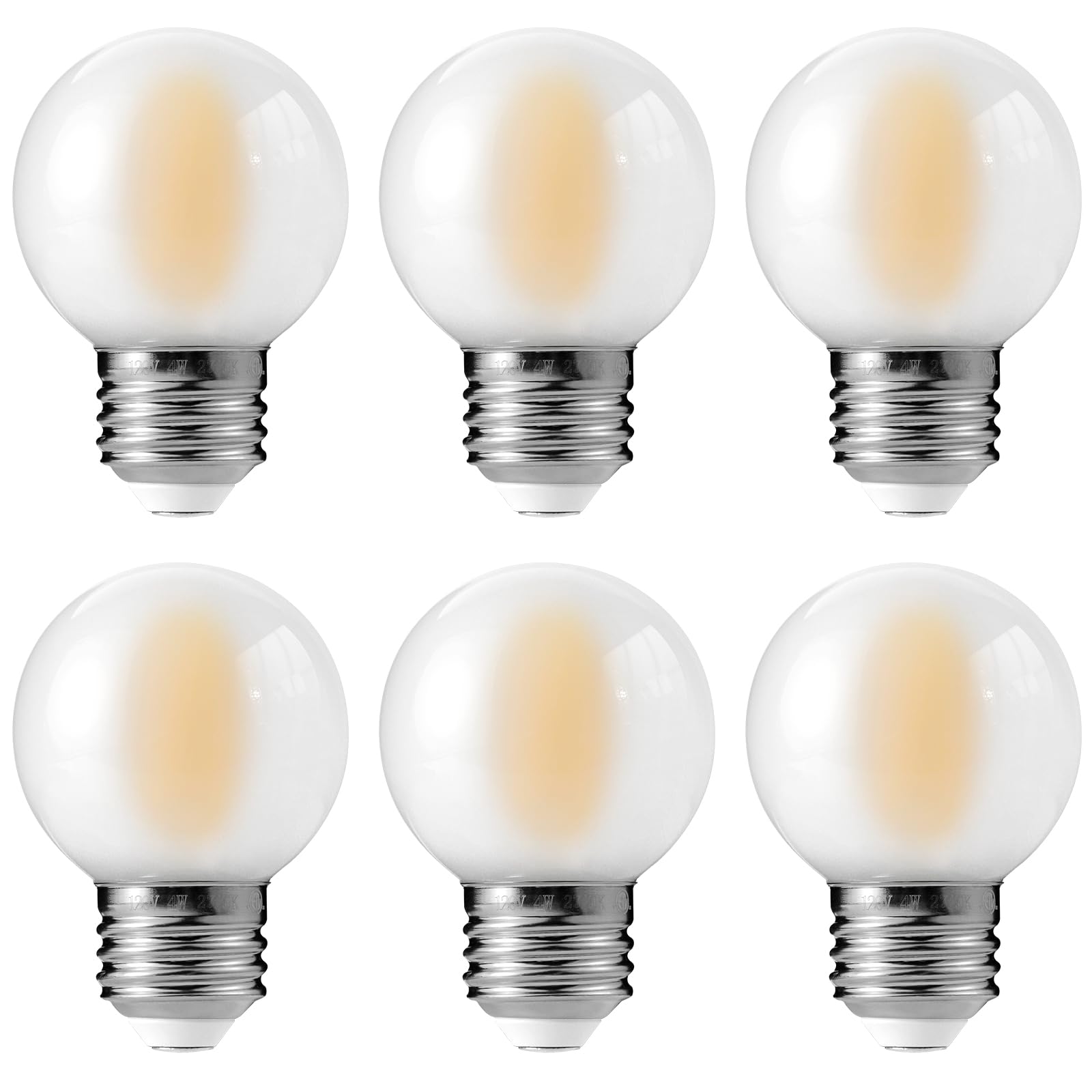 E26 G16 LED Globe Light Bulbs, Small Golf-Ball Size Round Bulb, 4W (40W Equivalent) 400 Lumens, 2700K Soft White, Dimmable, Frosted Glass, for Candelabra, Pendant, Sconce, Lamp, 6 Pack