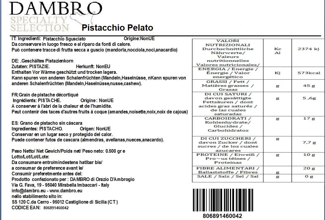 Pistacho Pelado Crudo, Sin Sal - 100% natural - 500g