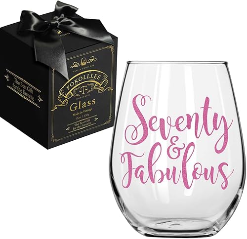 Miniatura 6 de Copa de vino sin tallo de setenta y cinco y fabulosa, setenta y cinco fabulosa con impresión de oro rosa rosa y dorado para mujeres, mamá, abuela,