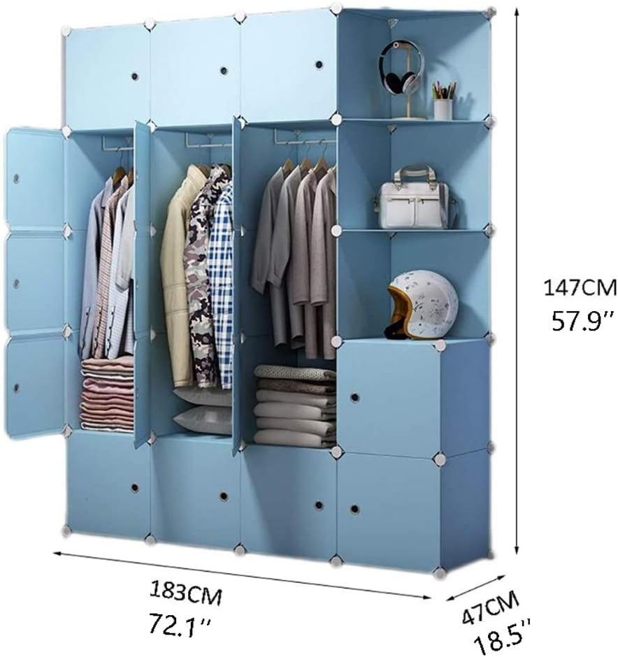 Closet Modern Simple Wardrobe Bedroom Home Combination Armoire Cloth Art Portable Closet Space Saving Simple Wardrobe Wardrobe (Color : Blue)