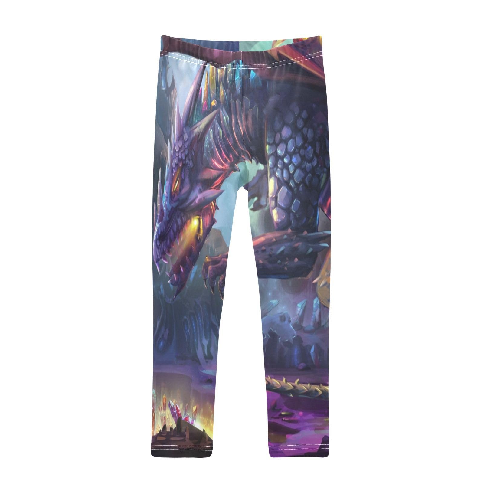 Youjuner Girls Multicoloured Leggings Fantasy Dragon Full Length Trousers Stretchy Casual Wear Kids Pants For Age 4-10 Child