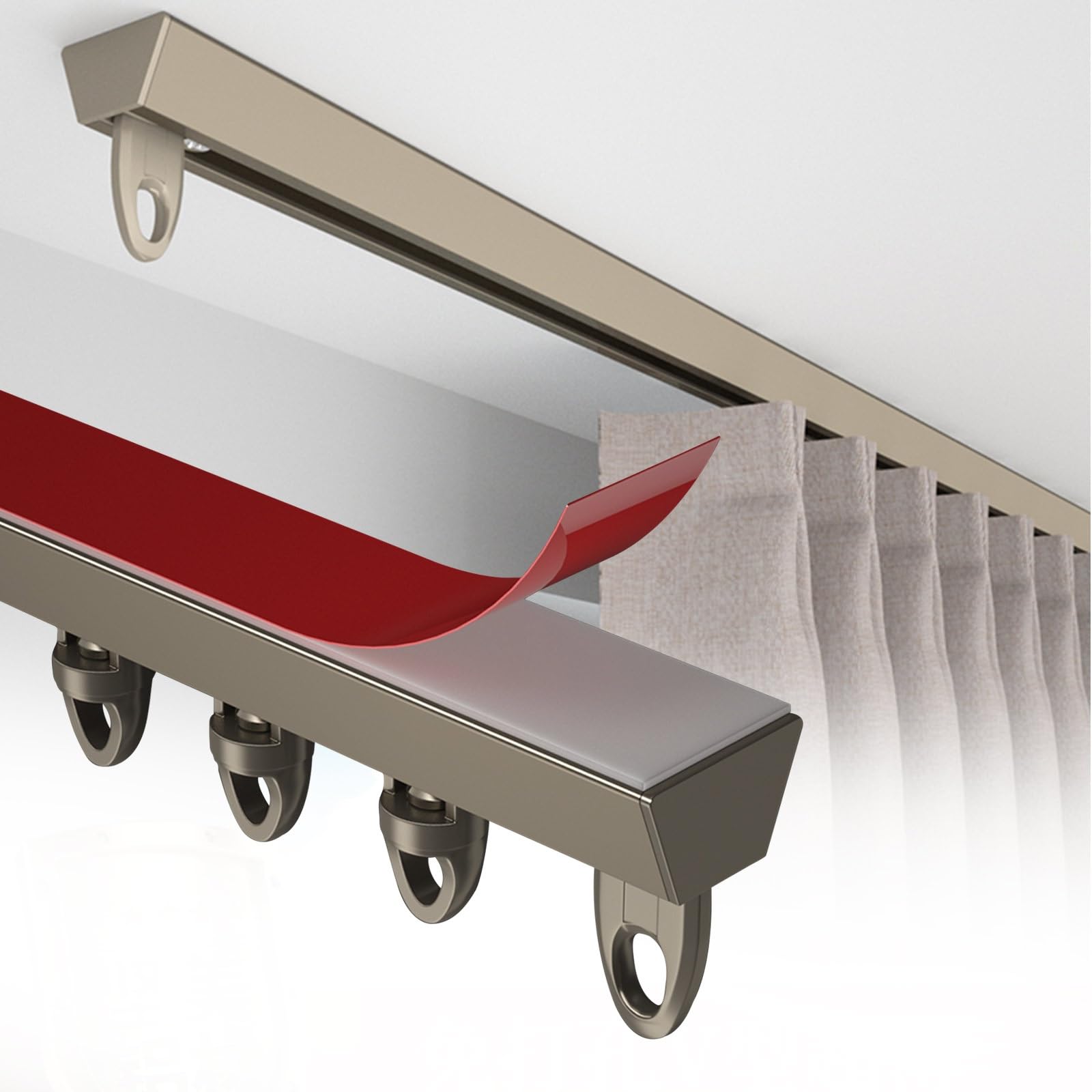Aluminiowy system szyn do zasłon bez wiercenia, drążek sufitowy do przegród pokojowych, 340 cm, kolor szampański, idealny do salonu i sypialni, gładki design ślizgowy