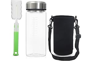 32 Oz Glass Water Bottle with Lid, Wide Mouth, For Gym, Home, Office, Travel