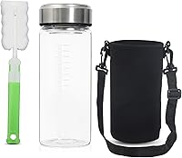 Vista 1 de Botella de agua de vidrio de boca ancha de 32 onzas, botella agitadora de vidrio de gran capacidad, botellas de jugo de vidrio reutilizables