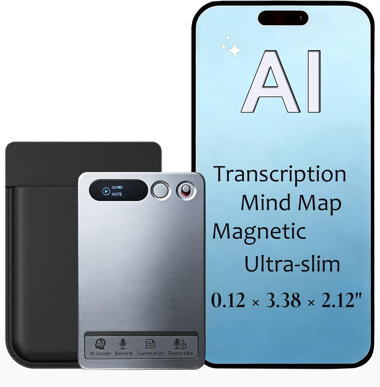 64GB AI Voice Recorder AI Transcribe & Summarize & Translation, App Control, Support 152 Languages, 1-Year Free Premium Membership, Digital Audio Recorder for Lectures Meetings Calls, Gray