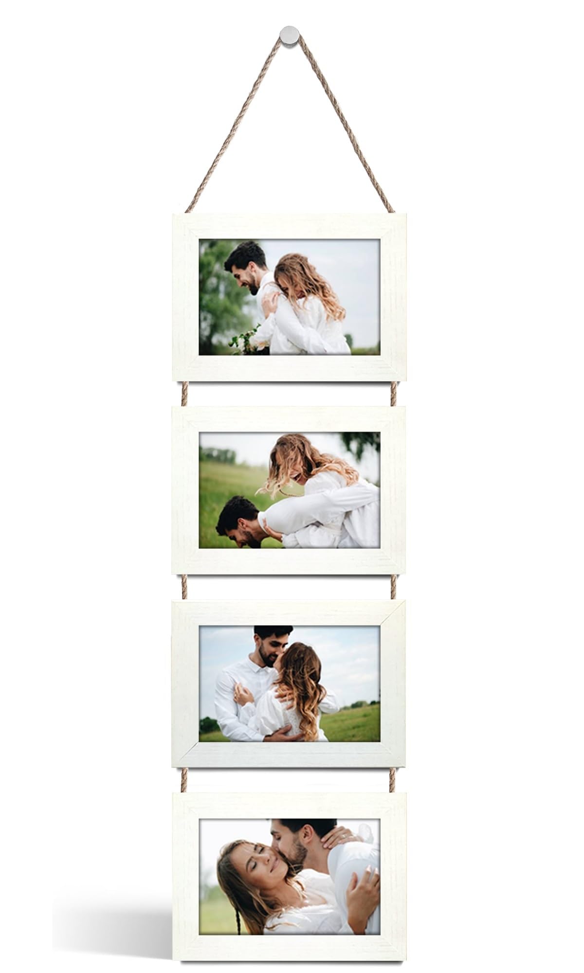 Cornice Multifoto In Legno Effetto 3D Da Parete, Per 6 Foto: 4 Formati 10x15, 1 13x18 E 1 10x10 - Bianco/legno - 3