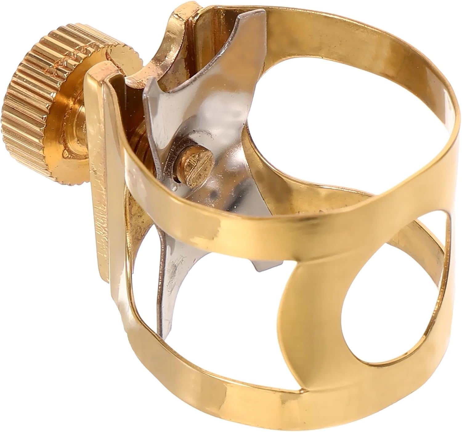 Saxophone Ligature 4Pcs Mouthpiece Clip Alto Sax Golden Brass Ligature Fastener for Saxophone Rubber Mouthpiece