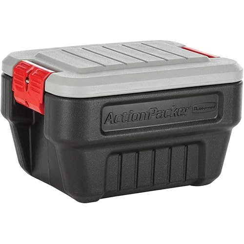 Rubbermaid ActionPacker️ 8 Gal Lockable Storage Bins Pack of 4, Industrial, Rugged Storage Containers with Lids
