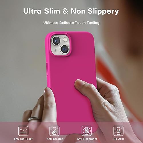 Miniatura 4 de TOCOL Funda 5 en 1 para iPhone 13 para mujer, funda delgada de silicona líquida para iPhone 13 antiarañazos protección contra caídas, rosa intenso