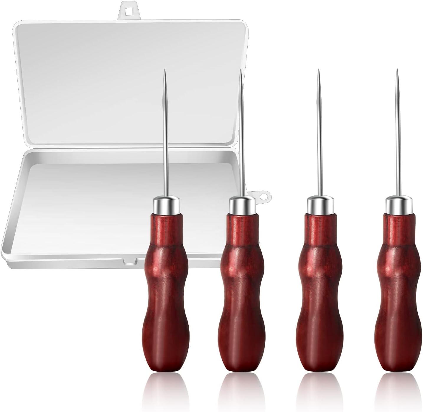 Awl Tool Wooden Handle Scratch Awl Gourd Shape Sewing Awl with Box Leather Craft